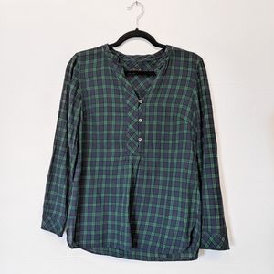 Talbots flannel blouse green + navy size XS